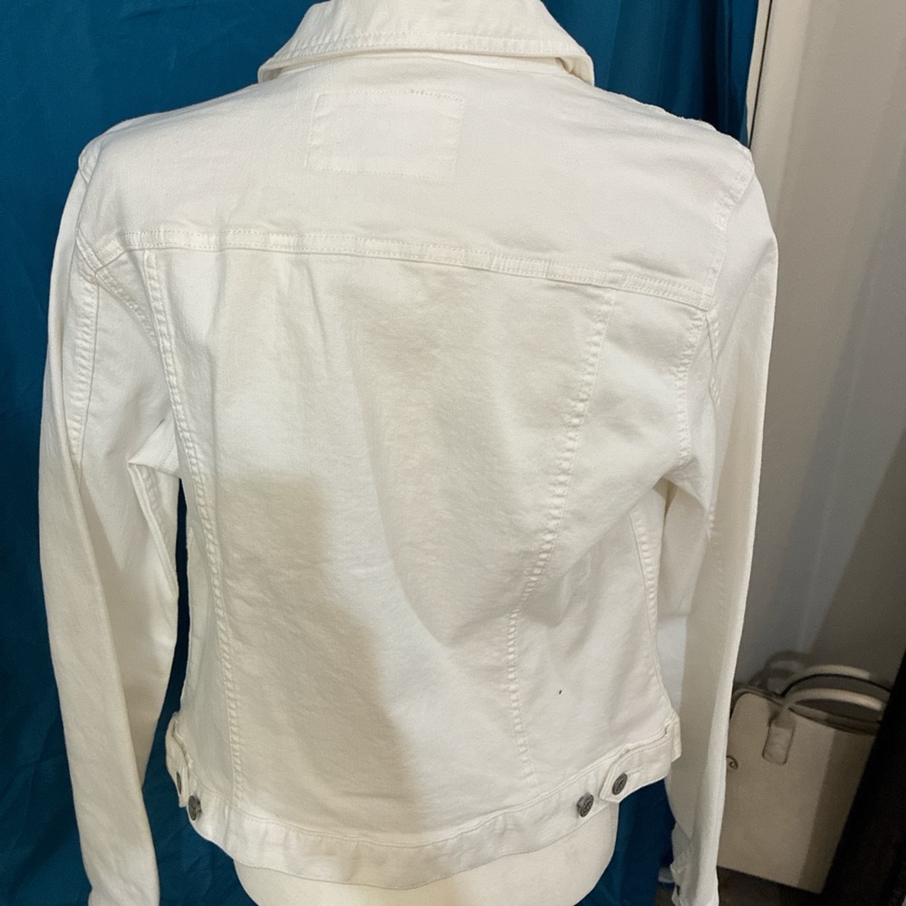 LOFT Classic White Denim Jacket - Women's Casual Trucker - Picture 3 of 8